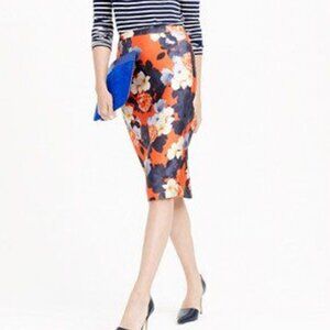 NWT J.Crew Collection Pencil Skirt in Graphic Peony Red Blue Size 0 Petite